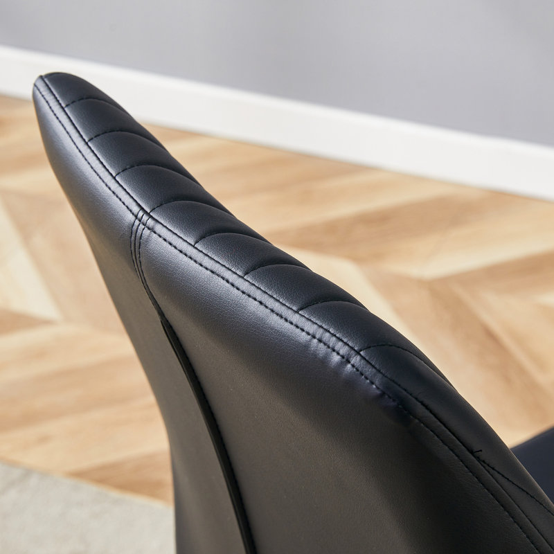  Chaises de salle à manger en polyuréthane avec pieds en métal argenté, dossier à rayures verticales, ensemble de 4 coussins à haute résilience, noir et argent