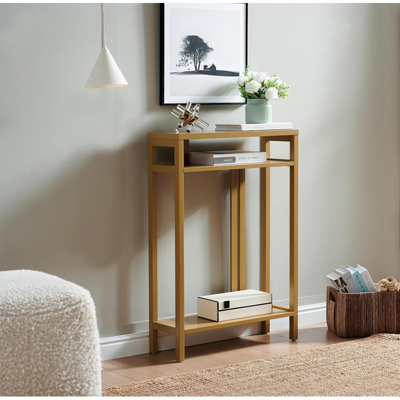Console étroite de 22 pouces de largeur avec 3 tablettes de rangement à 3 niveaux, table d'appoint pour le salon ou le couloir