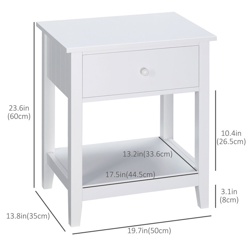 Atila End Table, 2-Tier Side Table With Drawer And Storage Shelf, Modern Beside Table For Bedroom, Living Room, White
