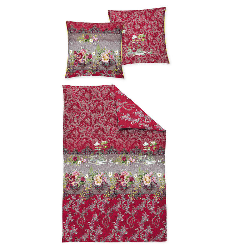 Glamour-K Red Cotton Reversible Modern Contemporary Duvet Cover Set, 155 x 220cm Duvet Cover + 1 Pillowcase (80 x 80)