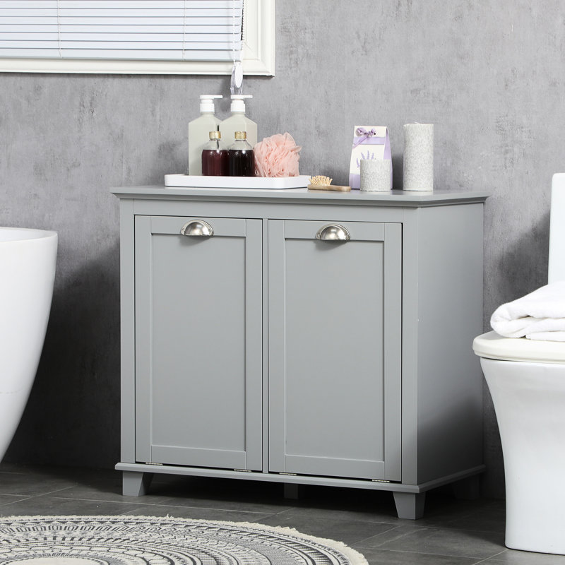 Armoire de rangement grise pour la salle de bain, panier à linge inclinable avec deux compartiments - spacieux pour le rangement des articles, fabriqué, facile à entretenir, avec surmatelas, l 30 po x P 15,83 po et H 27,5 po suffisant