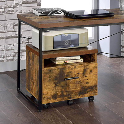 Classeur de bureau rustique en chêne vieilli et noir - 1, de style rustique, avec tablettes à compartiments ouverts, facile à déplacer, H 18,5 po x l 19,5 po x P 16,5 po Office 1 16,5 po