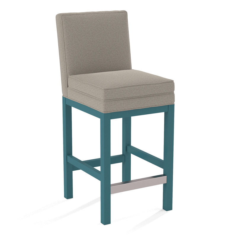 Upholstered Stool, Honey Finish, Beige Performance Fabric; 0851-73