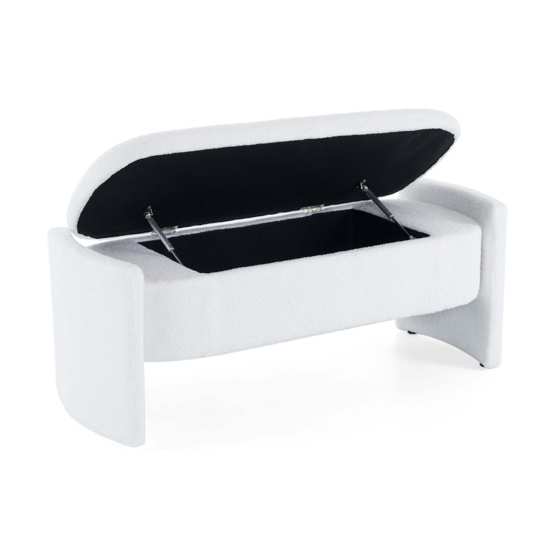 Elegant Long - Shaped Storage Ottoman Bench Of Boucle Material With Simple And Grand Design, White