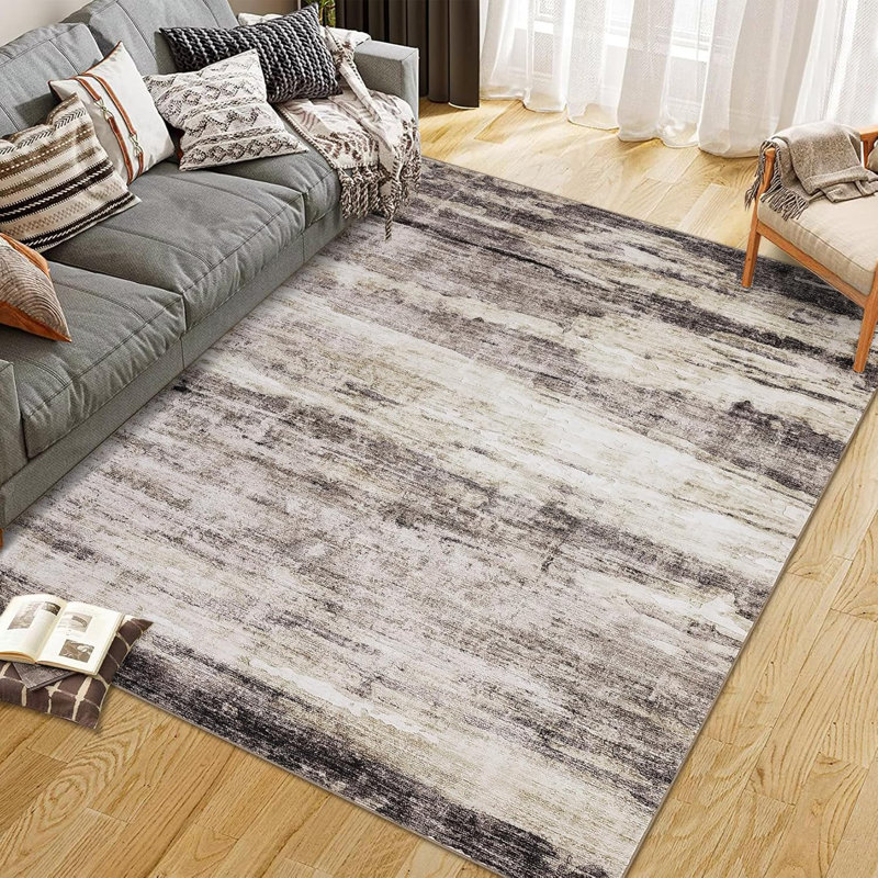Abstract Area Rug, Machine Washable Runner with Non-Slip Backing, Soft Distressed Modern Farmhouse Throw Rug for Kitchen & Bedroom 