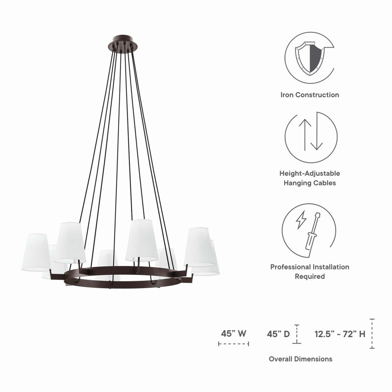Bronze 8-Light Chandelier with White Fabric Shades