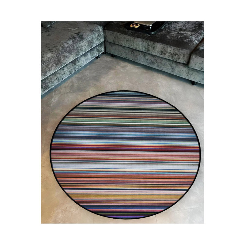 Multicolored Striped Woven Base Modern Decorative Carpet, Round 5'