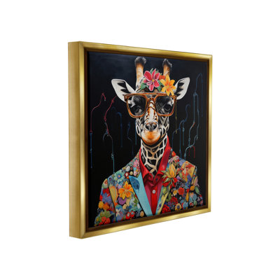 «Giraffe In Floral suit Floater Frame» par Lazar Studio sur toile