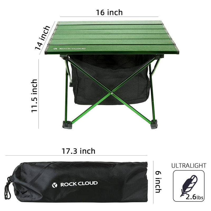 Square Metal Folding Outdoor Camping Table , 14'' in. W 16'' in. D, Green