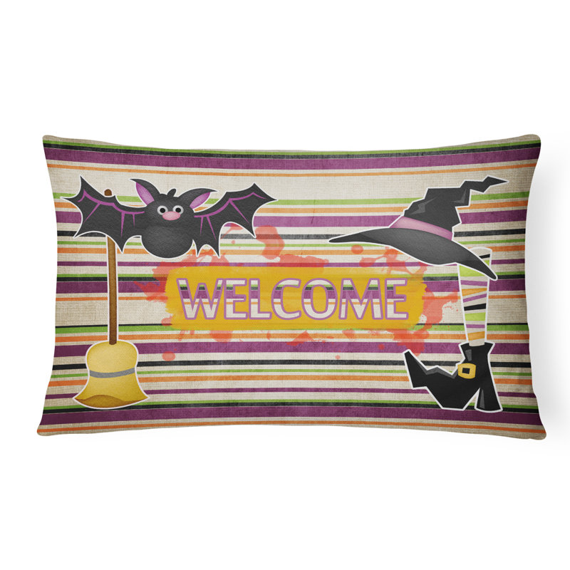 Coussin décoratif intérieur/extérieur à carreaux et balais sur rayures