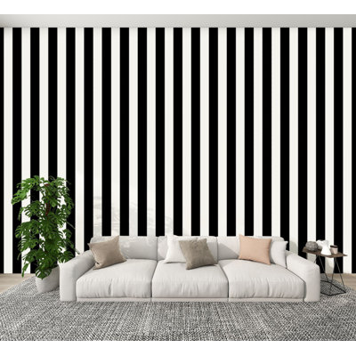 Papier peint adhésif à rayures noires et blanches H 100 po x l 144 po, papier peint amovible en PVC auto-adhésif pour chambre à coucher, bureau à domicile