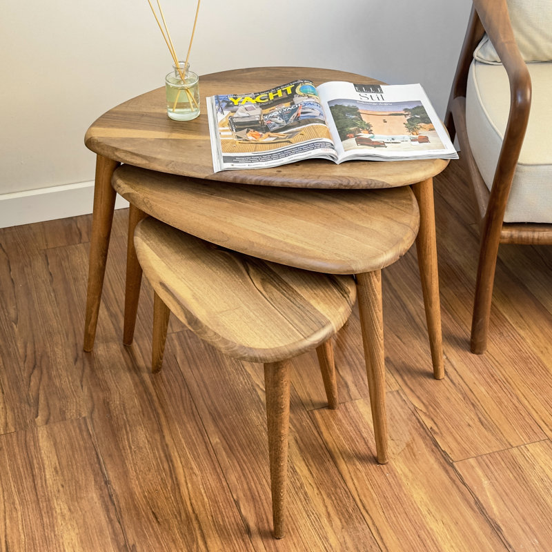 Walnut and Beech Round Nesting Coffee Tables with Tapered Legs