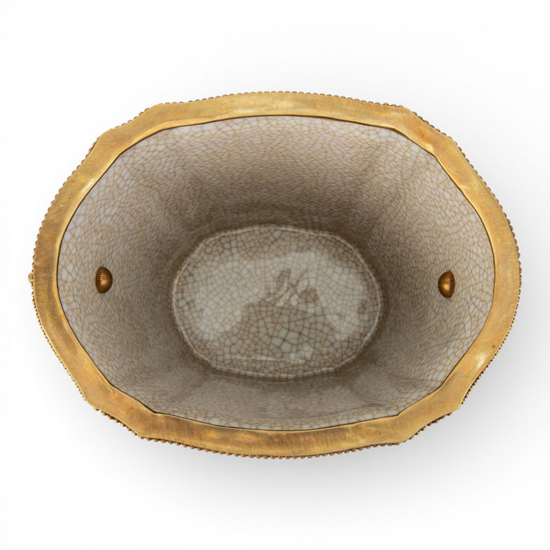 Midnight Blossom Oval Planter with Ormolu