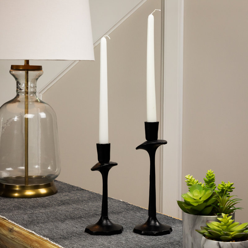 Taper Candle Holders With Scalloped Base - 9.5" - Set Of 2