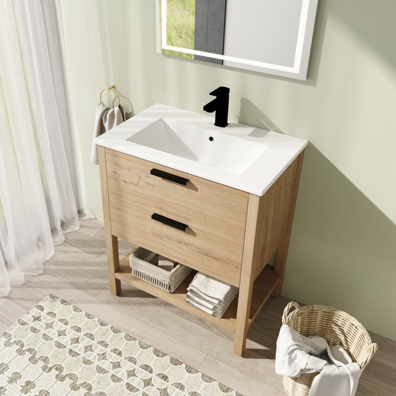 Caroldean 30'' Single Freestanding  Bathroom Vanity with Ceramic Vanity Top, White