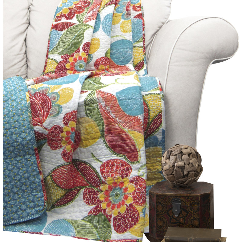 Cotton Throw, Yellow/Gray/White
