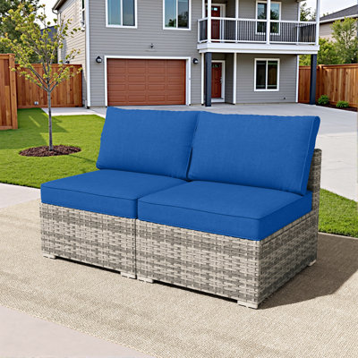 2-Person Outdoor Sectional With Cushions,All-Weather Wicker Patio Loveseat