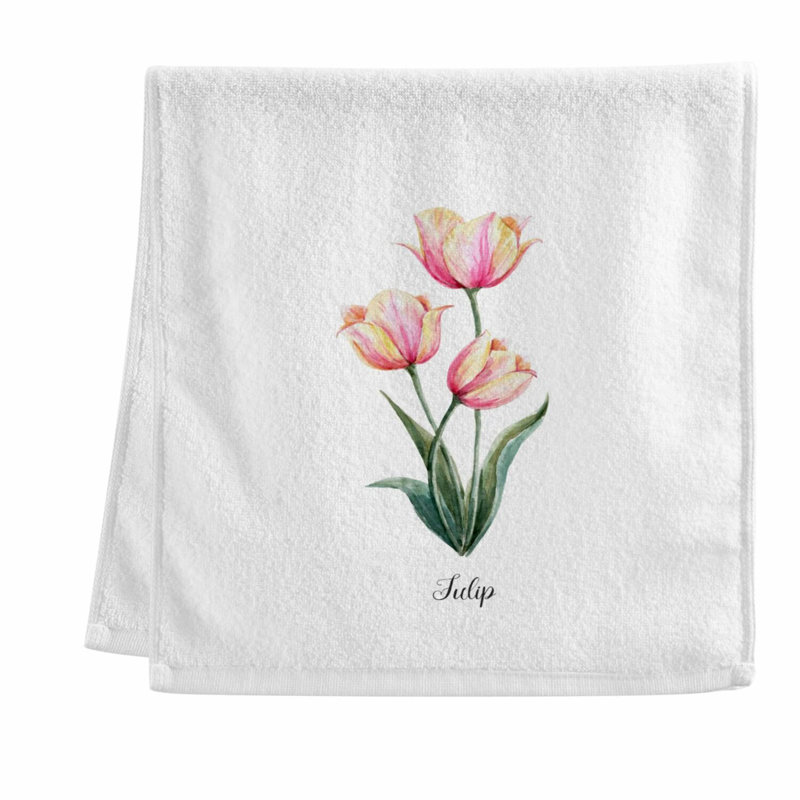 Floral Bliss Soft Cotton Face Towels - Watercolor Botanical Pink Yellow Tulip - Decorative Bath Hand Towels Set for Guest Shower - 16x30 Inches - Set of 2