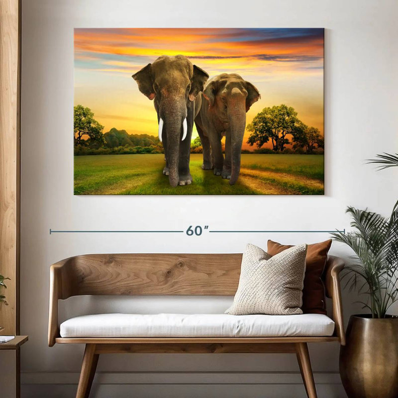 Elephant Sunset Duo, 34" H x 51" W