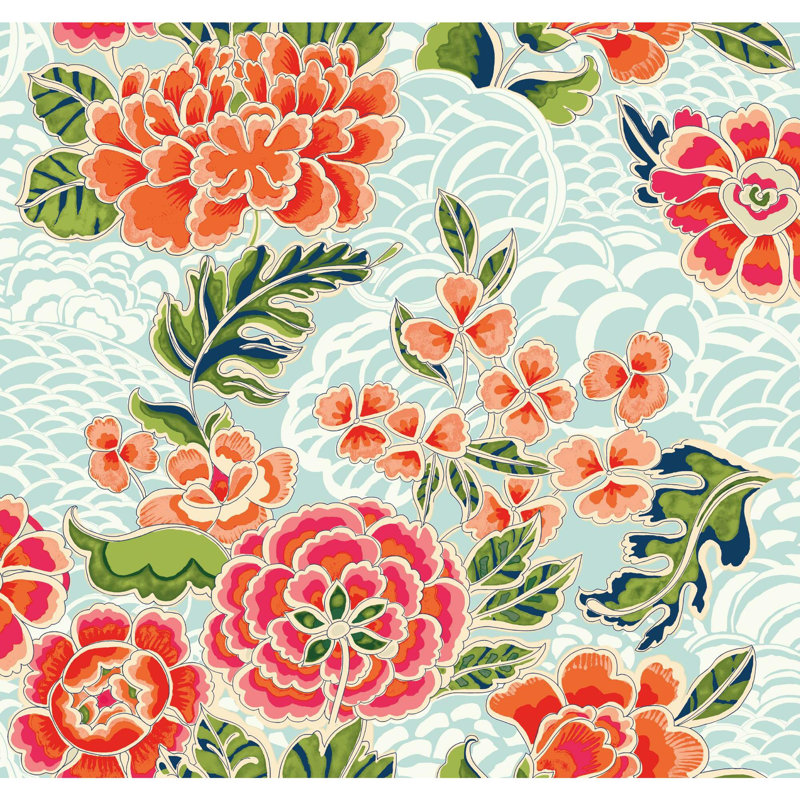 Rouleau de papier peint pelez et collez L 18,86 pi x l 18 po Waverly Zen Garden, Bleu/rose