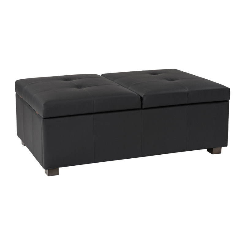 Brayce 47'' Wide Faux Leather Ottoman, Black Faux Leather