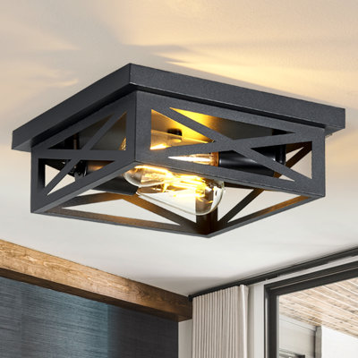 2-Light Black Farmhouse Flush Mount Ceiling Light-1 Pack (Bulbs Not Included)
