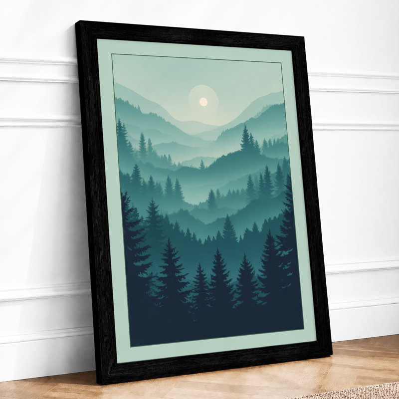 Mountains at Dusk Scandinavian - Framed Print, A4 - 29.7 x 21.0 cm, Black