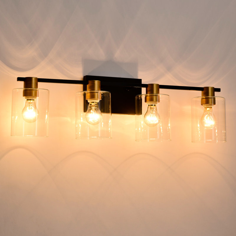 Modern 4- Bathroom Fixtures With Glass Shade, Vintage Charm For Over Mirror, Kitchen, Dinning Room, Bedroom, Hallway - Gold & Matte Black Breathtaking Ravishing