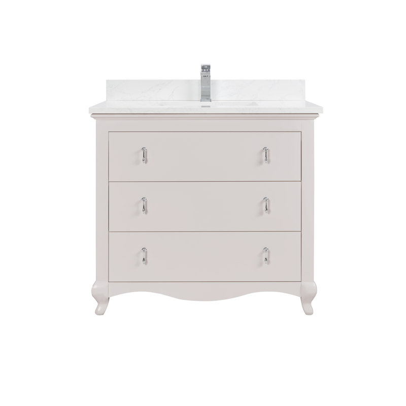 36" Cadet Finish Solid Wood Sink Vanity  With 1' Artificial Stone Top, Dreamy White