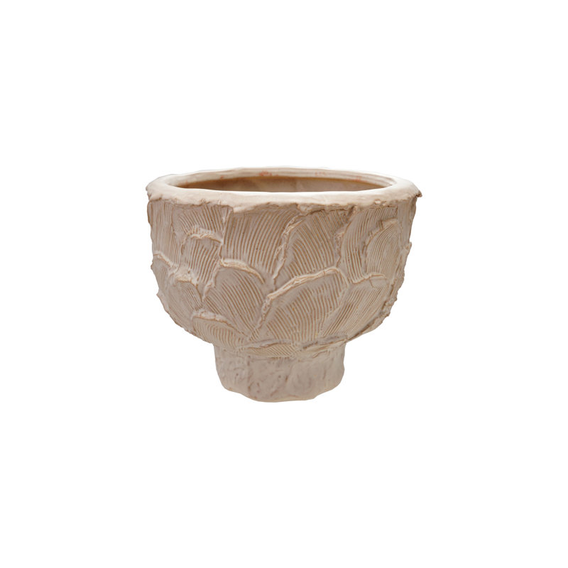 Round Embossed Stoneware Planter With Pattern