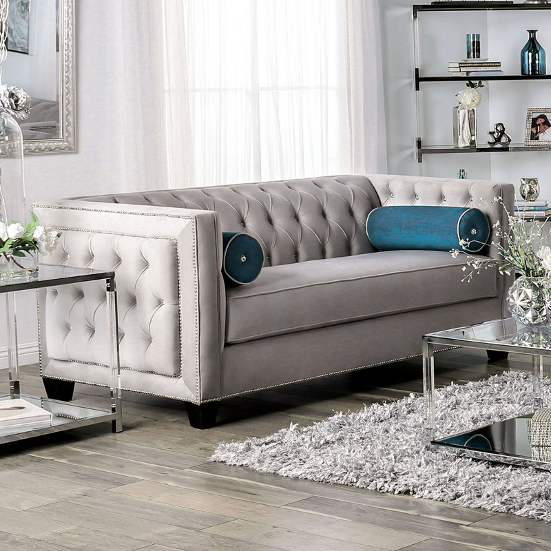 73.4" W Transitional Loveseat, Gray