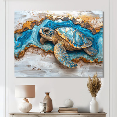 Conin Turtle On Beach Landscape Collage - Tortue, art mural