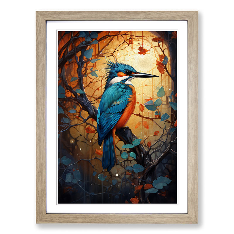 Kingfisher Futurism - Framed Print, Oak Framed, 46cm H x 34cm W x 2" D