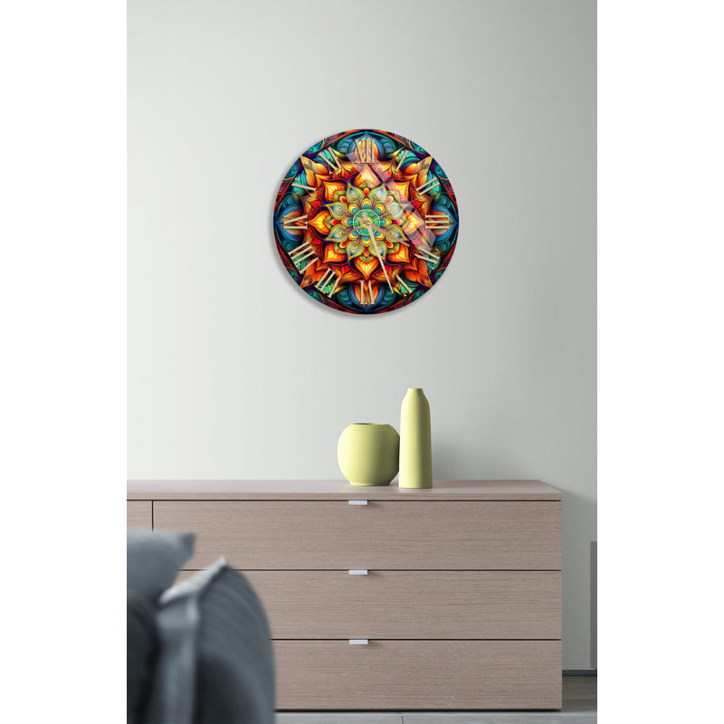 Horloge murale psychédélique abstraite en verre trempé aux couleurs vives, Doré