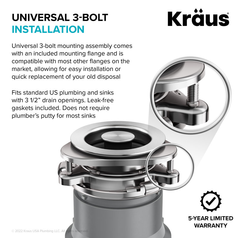 Matte Grey High-Speed 1/2 HP Continuous Feed Garbage Disposal