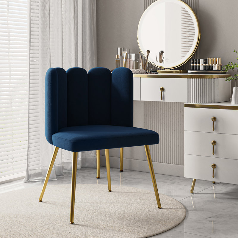 Easthampton Side Chair with Channel Tufting Back, Navy Polyester