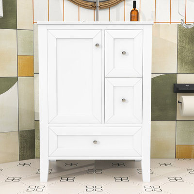 Meuble-lavabo en bois avec lavabo et tiroirs en céramique