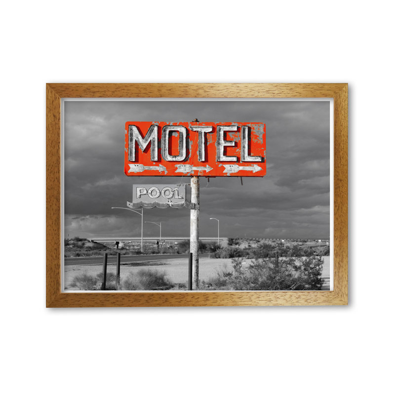 Red Motel Sign - Print, Honey Oak Frame, 30 cm H x 21 cm W x 5 cm D
