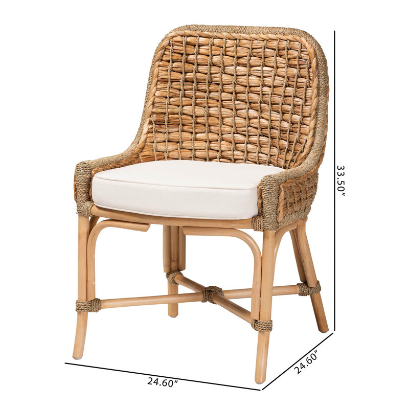 Kyle Natural Rattan and Cane Dining Side Chair with Cushion