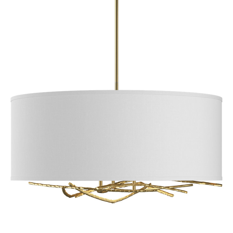 Brindille 3 - Light Drum Chandelier, Flax, Modern Brass, 21.4" - 66.4"