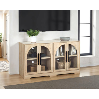 Console 1 pièce Poignées en métal au fini naturel avec tablettes réglables de style rustique