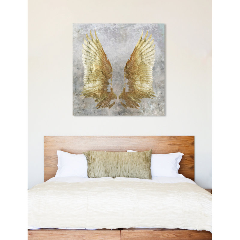 Golden Wings Print on Canvas with Gray Background, 40" x 40"