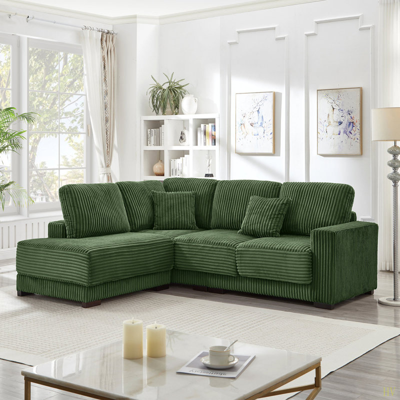 93" Sectional Sofa, L Shaped Sofa Couch With Reversible Chaise Lounge, Upholstered Soft Corduroy Couch For Living Room, Apartment