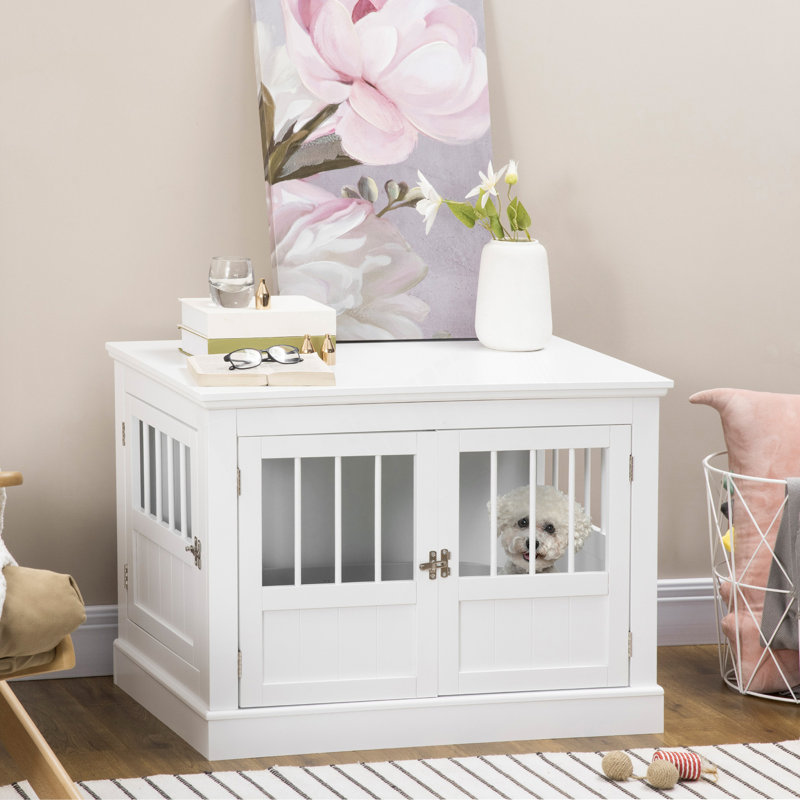 Table de bout pour chien avec triple porte, cage à chien en bois pour l'intérieur
