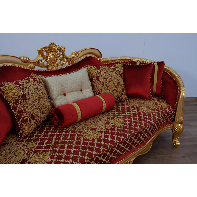 Velvet Sofa, Red/Gold Velvet