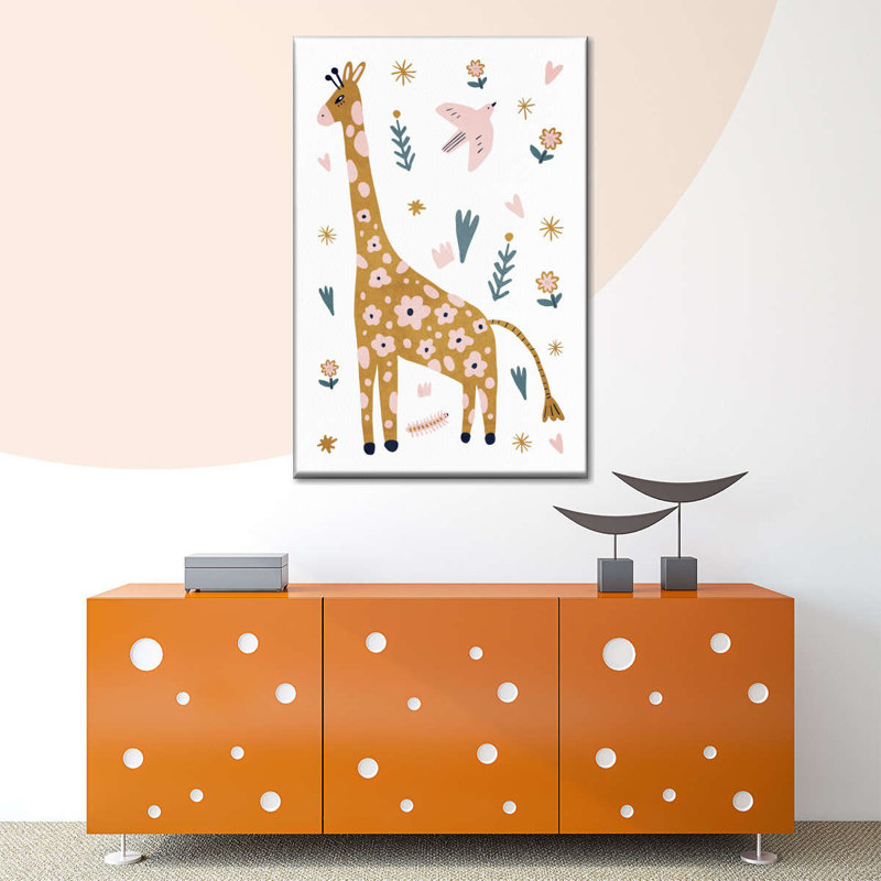 Adorable girafe scandinave sur toile, H 48 po x l 32 po x P 1,25 po