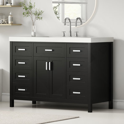 Meuble-lavabo avec lavabo, plusieurs options de rangement, système de fermeture en douceur, conception classique, idéal pour les salles de bain organisées