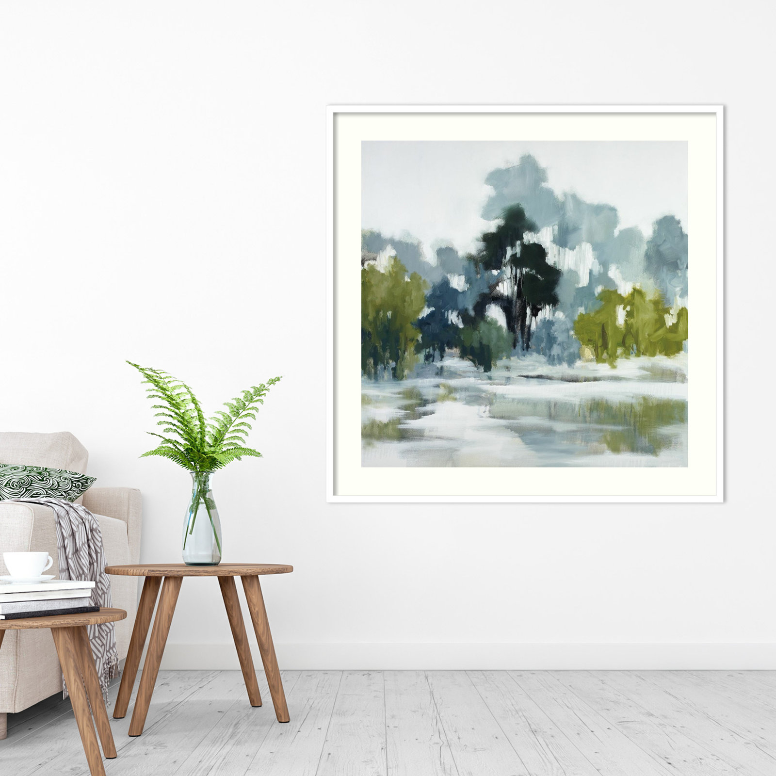 Geneve "Pond Reflections" Print, White Framed Paper, 41" H x 41" W