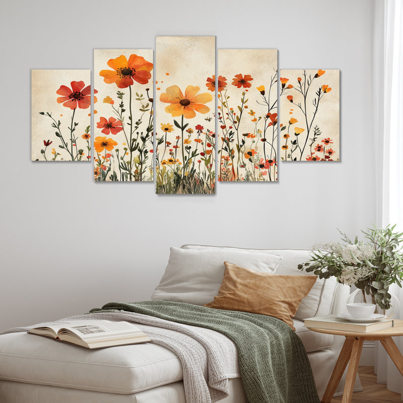 Earth Earths of Wildflowers II - Wildflowers Wall Art - ensemble d'art mural traditionnel 5 pièces