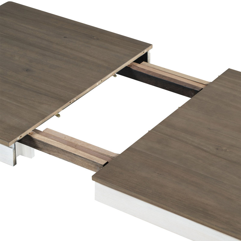 7-Piece Wooden Dining Table Set Mutifunctional Extendable Table With 12" Leaf And 2 Drawers, 6 Dining Chairs With Soft Cushion